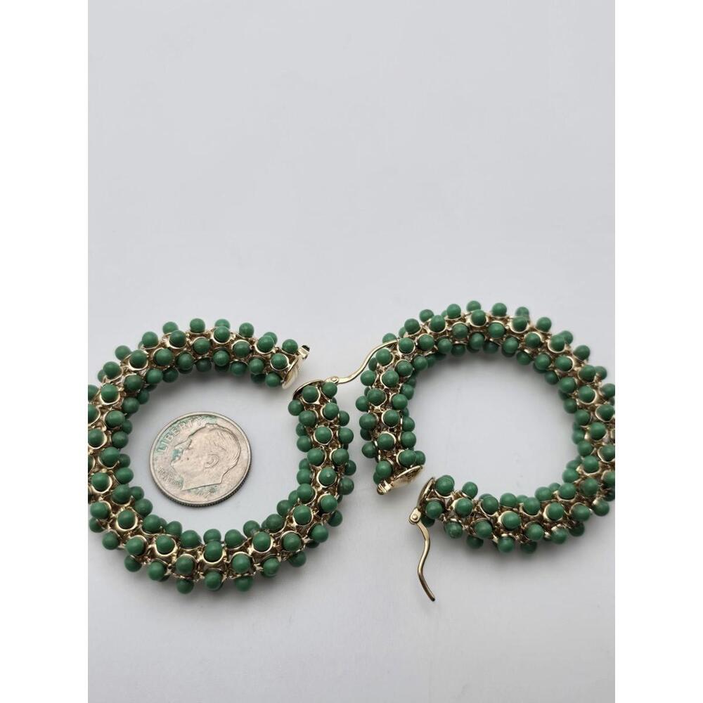 Jil Sander Green Beaded Hoop Earrings- Statement